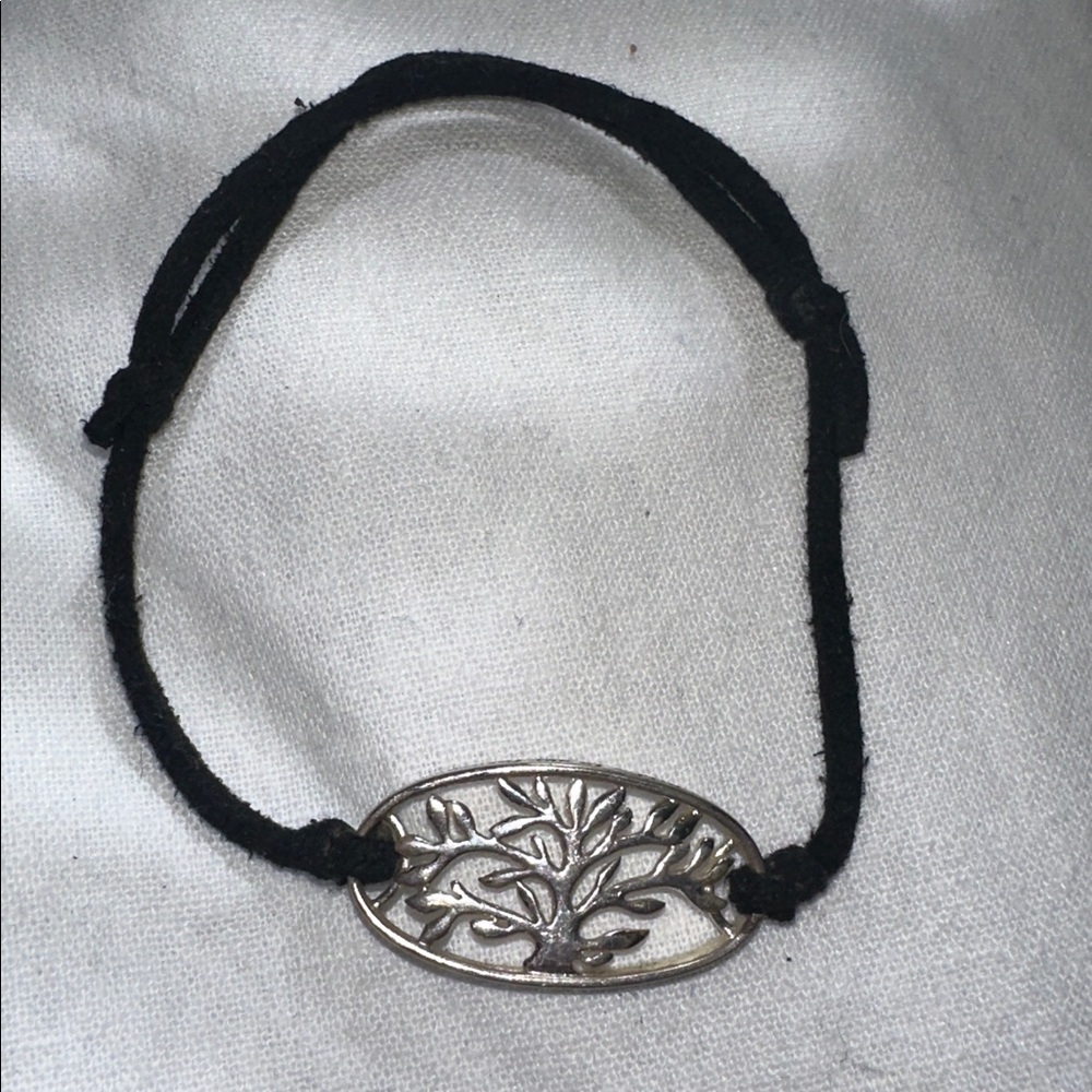 Sterling Silver & Leather Bracelet Family Tree Link To Our Past Bridge To Future